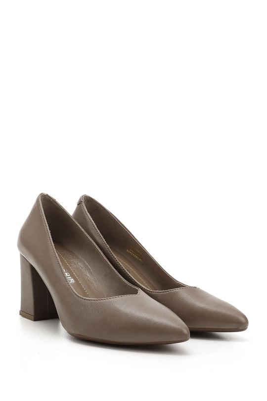 Women's Mink Antique Pointed Toe High Thick Heel Genuine Leather Shoes