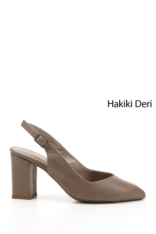Kadın Vizon Antik Yüksek Kalın Topuklu Arkası Açık Hakiki Deri Ayakkabı