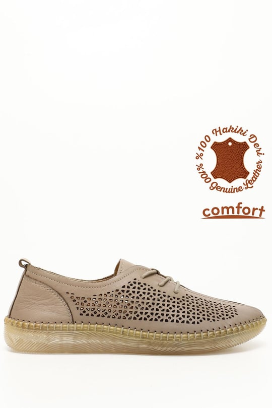 Kadın Vizon Bağcıklı Hakiki Deri Comfort Ayakkabı
