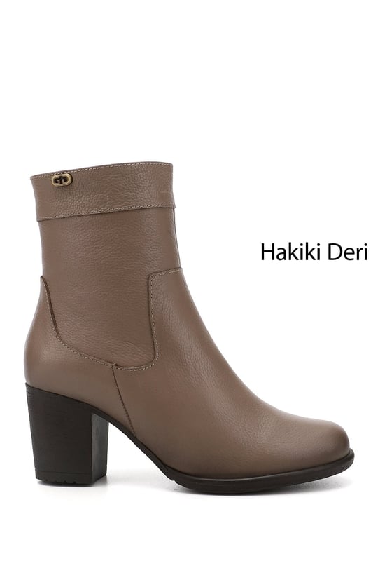 Kadın Vizon Floter Fermuarlı Kalın Topuklu Hakiki Deri Bot