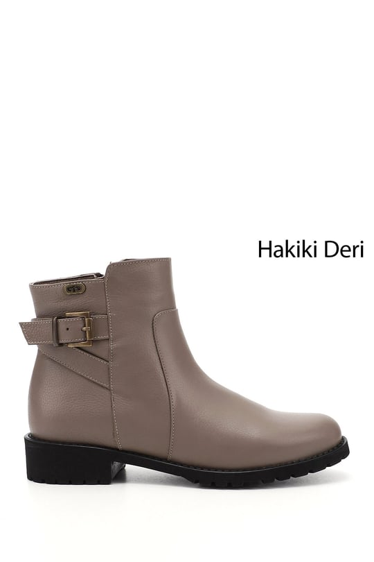 Kadın Vizon Floter Fermuarlı Kauçuk Taban Hakiki Deri Bot