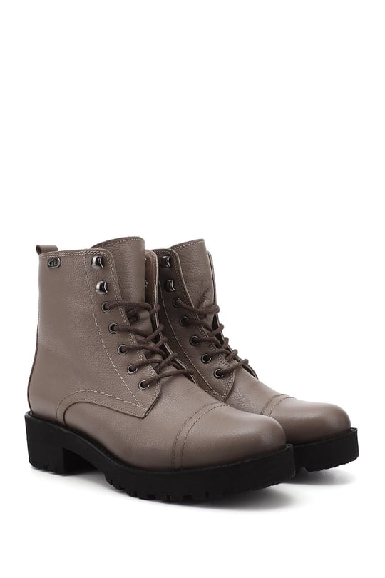 Women's Mink Floater Zippered Rubber Sole Genuine Leather Combat Boots