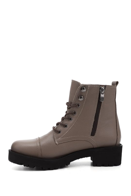 Women's Mink Floater Zippered Rubber Sole Genuine Leather Combat Boots