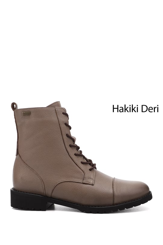 Kadın Vizon Floter Fermuarlı Kauçuk Taban Hakiki Deri Postal Bot