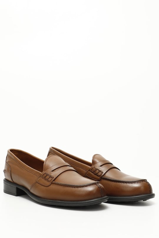 Gon Genuine Leather Round Toe Short Heeled Loafer Women's Casual Shoes24138