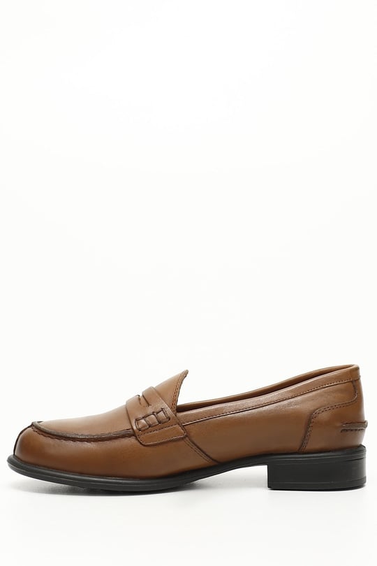 Gon Genuine Leather Round Toe Short Heeled Loafer Women's Casual Shoes24138