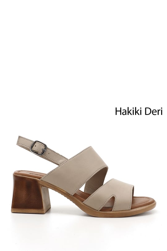 Kadın Vizon Kalın Topuklu Hakiki Deri Sandalet