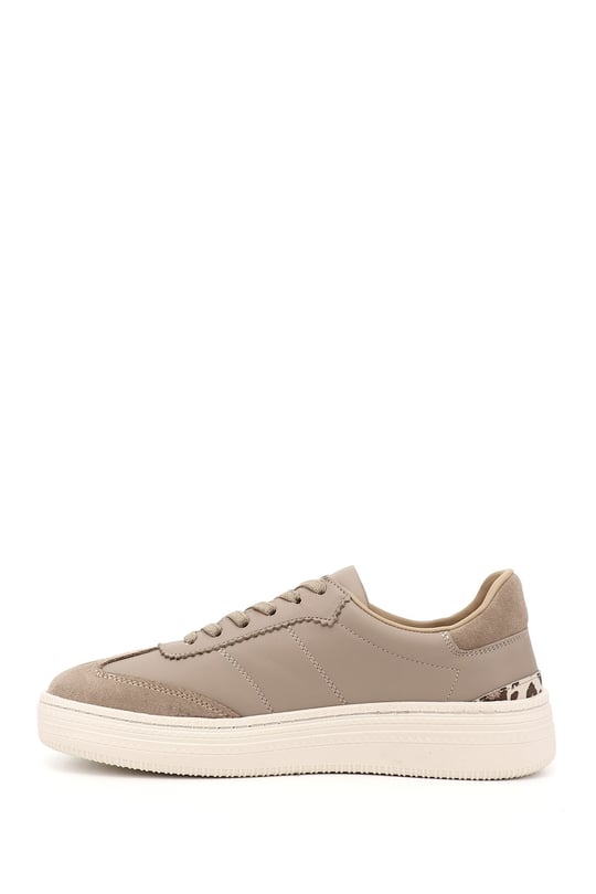 Kadın Vizon Lastik Bağcıklı Dolgu Taban Hakiki Deri Sneaker