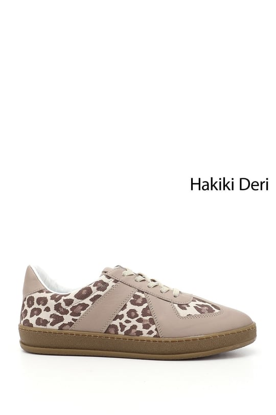 Kadın Vizon Lastik Bağcıklı Hakiki Deri Sneaker