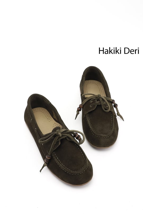 Kadın Yeşil Süet Bağcıklı Hakiki Deri Comfort Ayakkabı