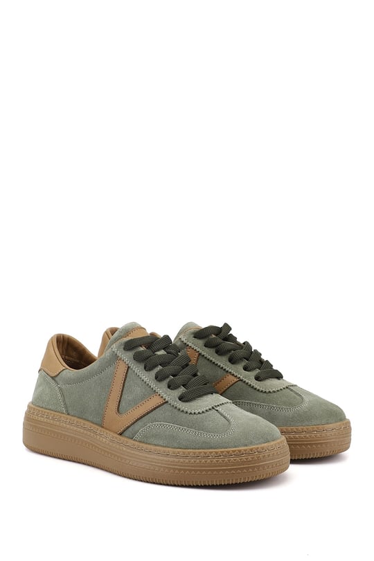 Kadın Yeşil Süet Bağcıklı Hakiki Deri Sneaker