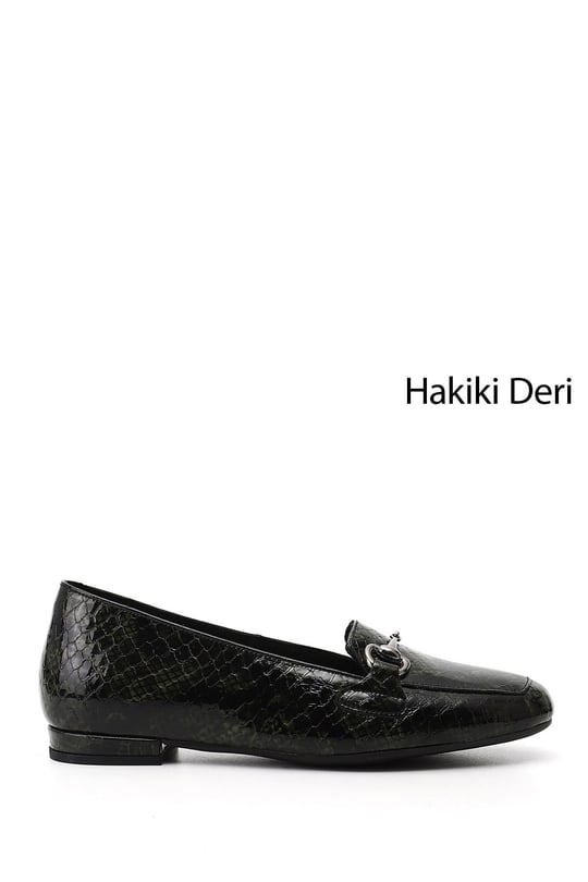 Kadın Yeşil Yılan Tokalı Hakiki Deri Babet