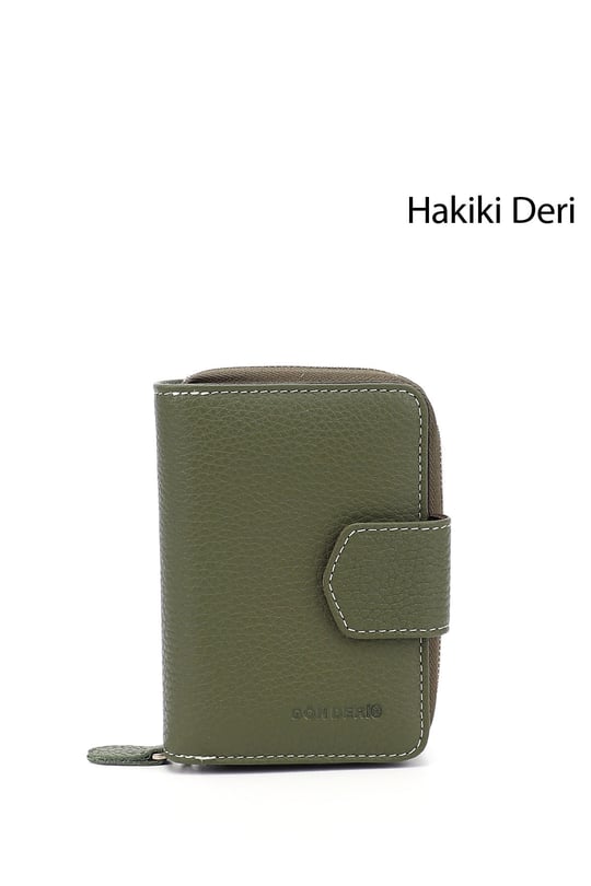 Kadın Yeşile Kahve Dikey Hakiki Deri Cüzdan