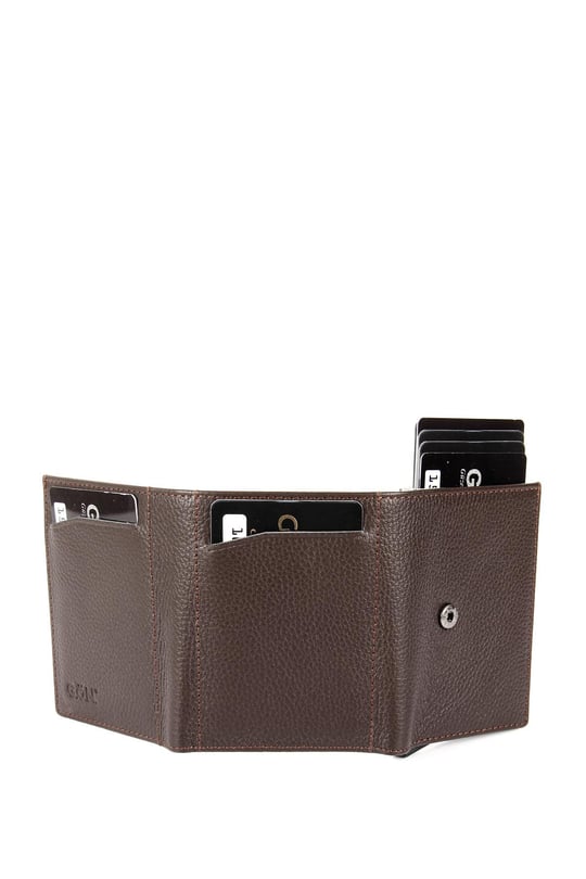 Kahve Antik Gön Hakiki Deri Unisex Mekanizmalı Cüzdan 06626