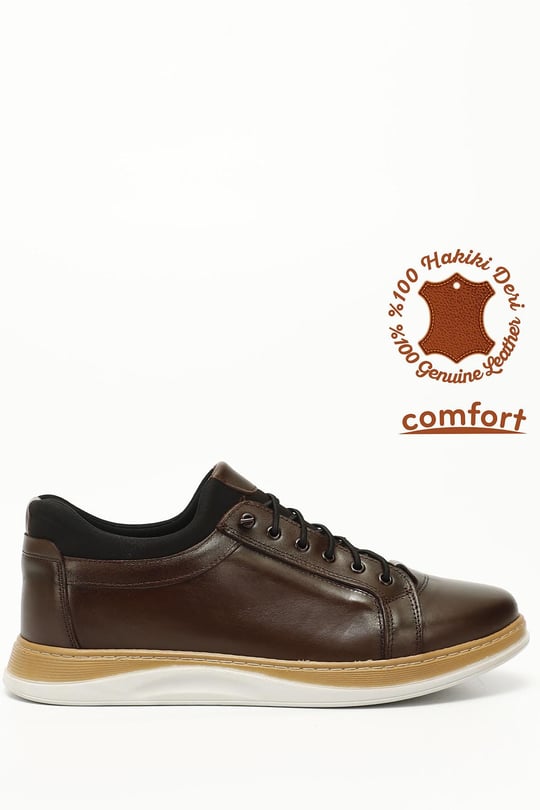 Kahve Antik Gön Hakiki Deri Yuvarlak Burun Bağcıklı Günlük Erkek Sneaker 01088