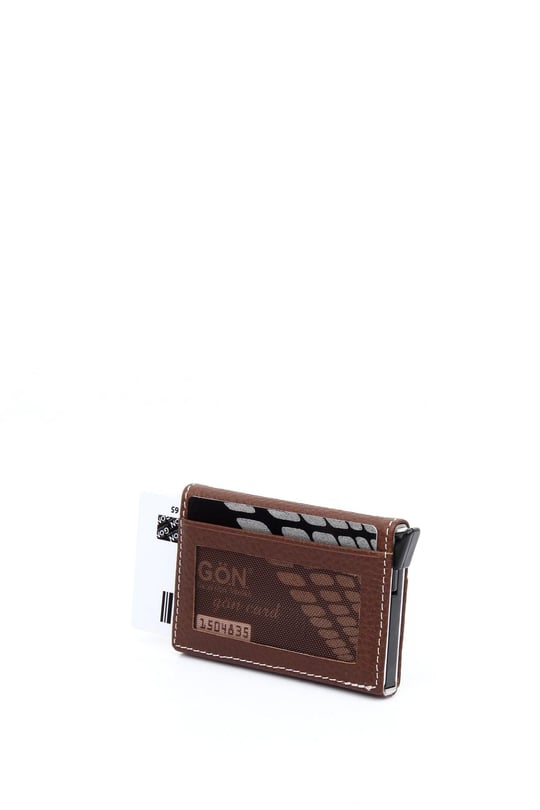 Kahverengi Gön Hakiki Deri Unisex Mekanizmalı Kartlık 06612