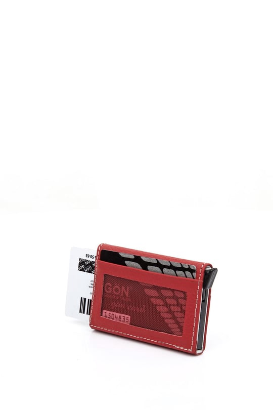 Kırmızı Gön Hakiki Deri Unisex Mekanizmalı Kartlık 06612