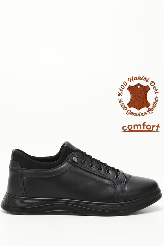 Lacivert Antik Gön Hakiki Deri Yuvarlak Burun Bağcıklı Günlük Erkek Sneaker 01088