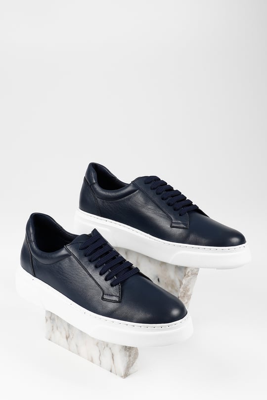 LACİVERT ANTİK Gön Platinum Hakiki Deri Yuvarlak Burun Bağcıklı Günlük Erkek Sneaker 35910