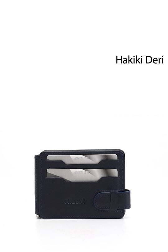 Lacivert Hakiki Deri Unisex Kartlık