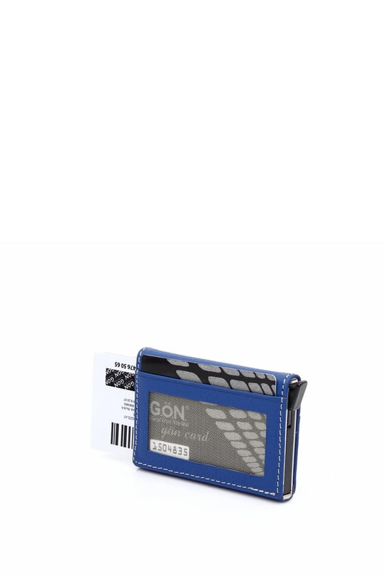 Mavi Gön Hakiki Deri Unisex Mekanizmalı Kartlık 06612
