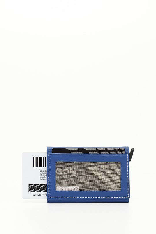 Mavi Gön Hakiki Deri Unisex Mekanizmalı Kartlık 06612