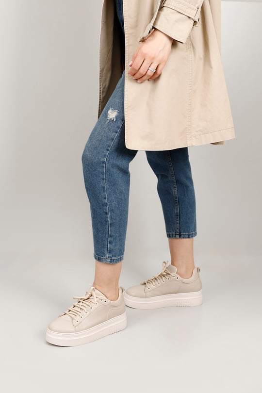 Nude Gön Yuvarlak Burun Dolgu Taban Bağcıklı Kadın Sneaker 35553
