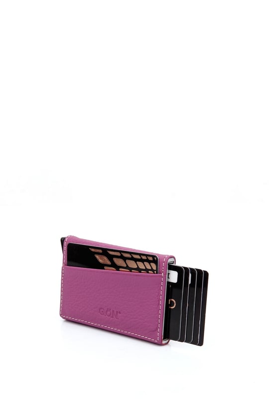 Pembe Gön Hakiki Deri Unisex Mekanizmalı Kartlık 06612