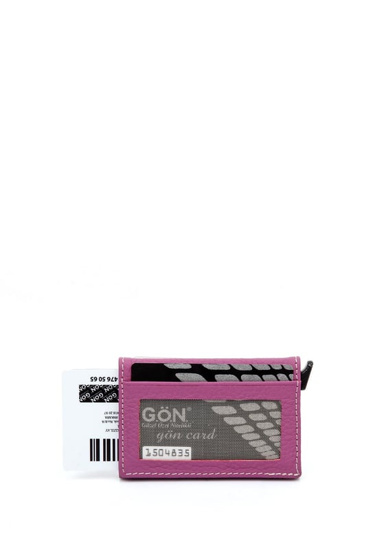 Pembe Gön Hakiki Deri Unisex Mekanizmalı Kartlık 06612