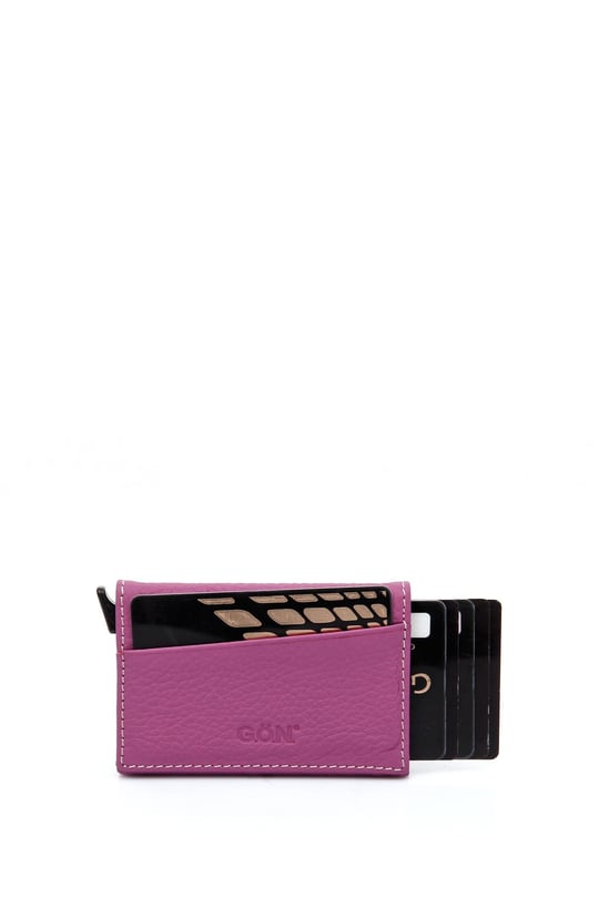 Pembe Gön Hakiki Deri Unisex Mekanizmalı Kartlık 06612