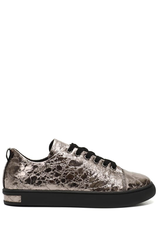Platin Gön Yuvarlak Burun Düz Taban Kadın Sneaker 35210