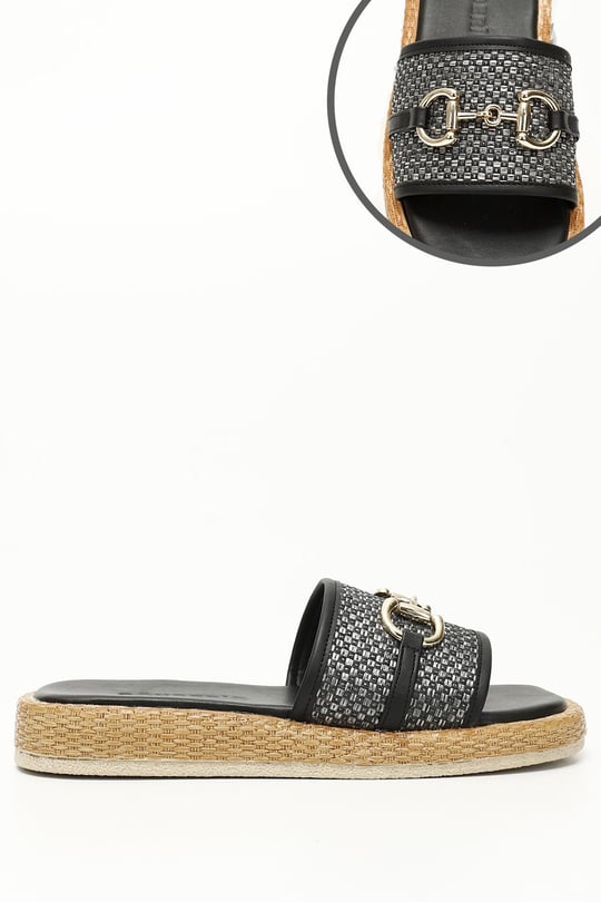 Siyah Gön Düz Topuklu Tokalı Kadın Terlik 35816