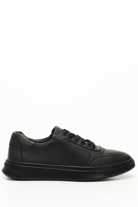 Siyah Gön Hakiki Deri Bağcıklı Jel Tabanlıklı Erkek Günlük Sneaker 01925