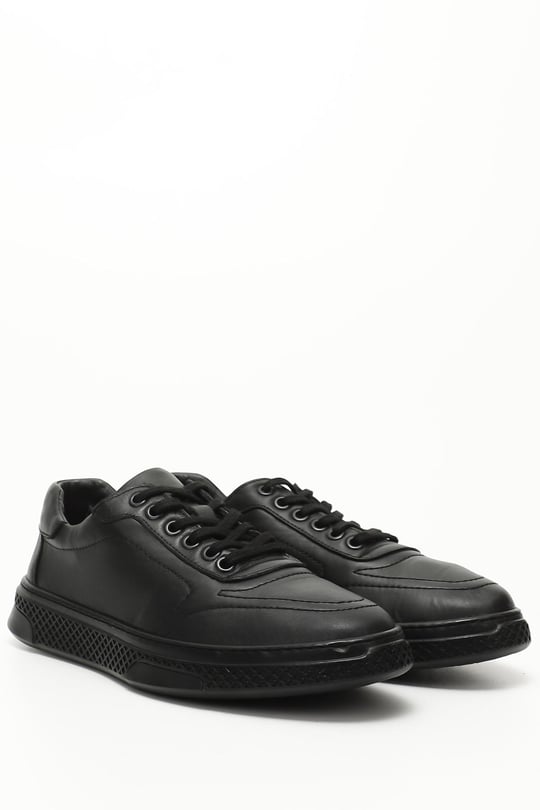 Siyah Gön Hakiki Deri Bağcıklı Jel Tabanlıklı Erkek Günlük Sneaker 01925