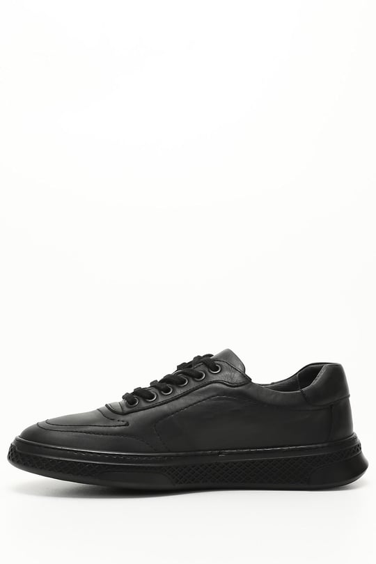 Siyah Gön Hakiki Deri Bağcıklı Jel Tabanlıklı Erkek Günlük Sneaker 01925