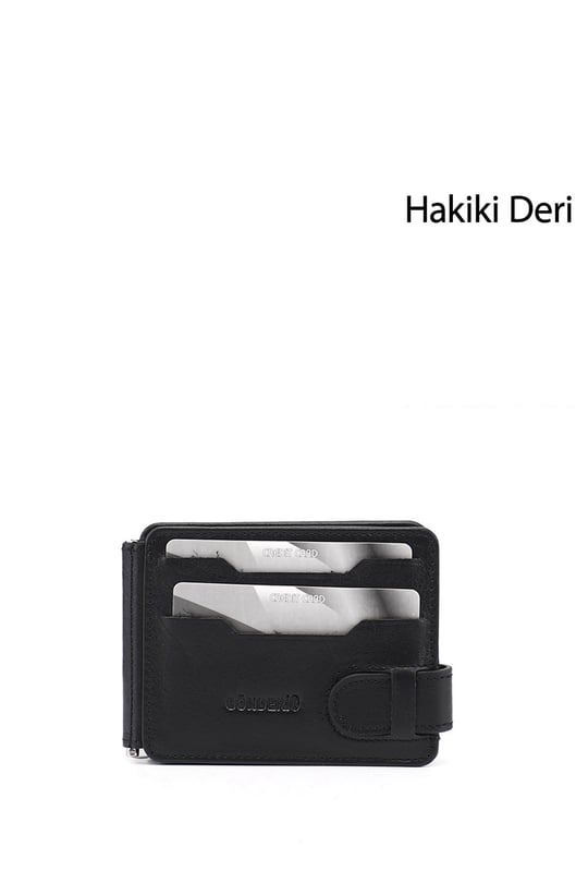 Siyah Hakiki Deri Unisex Kartlık