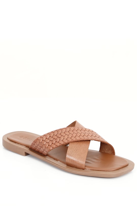 TABA ANTİK Gön Hakiki Deri Çapraz Bantlı Kadın Terlik 35111