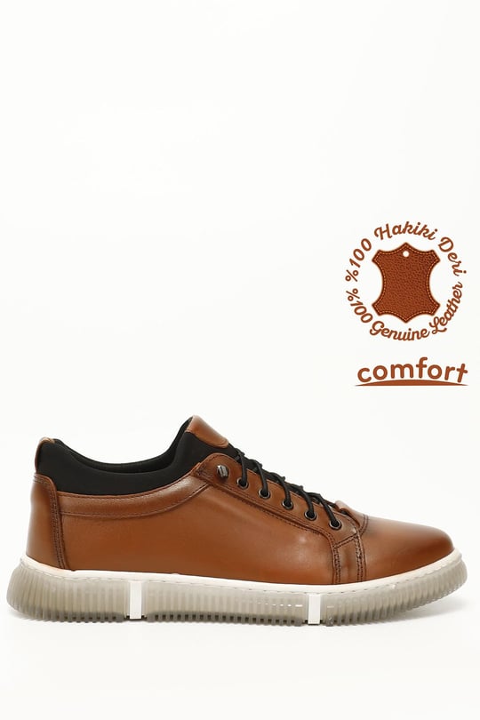 Taba Antik Gön Hakiki Deri Yuvarlak Burun Bağcıklı Günlük Erkek Sneaker 01388