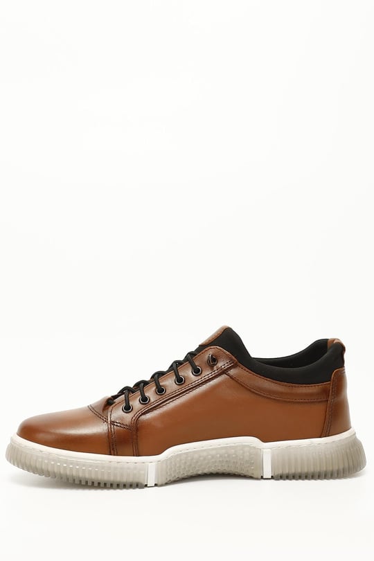 Taba Antik Gön Hakiki Deri Yuvarlak Burun Bağcıklı Günlük Erkek Sneaker 01388