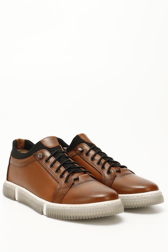 Taba Antik Gön Hakiki Deri Yuvarlak Burun Bağcıklı Günlük Erkek Sneaker 01388