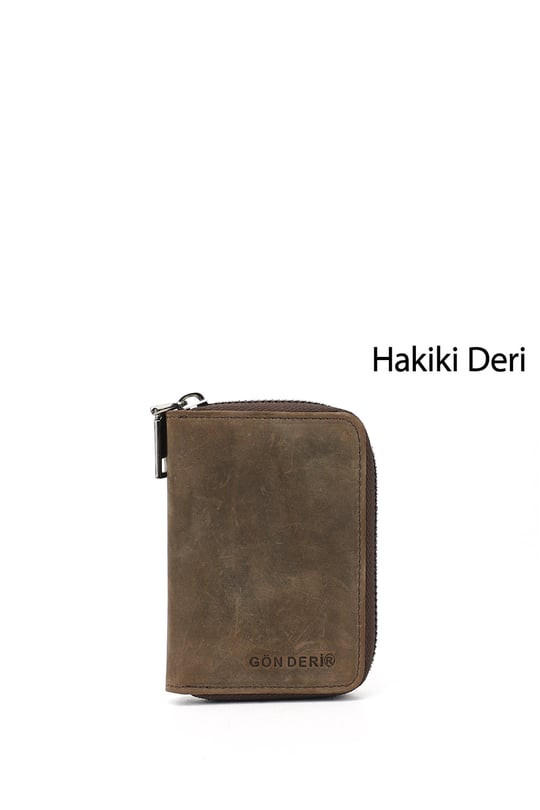 Unisex Kahve Crazy Hakiki Deri Dikey Kartlık