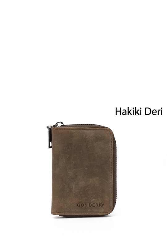 Unisex Kahve Crazy Hakiki Deri Dikey Kartlık