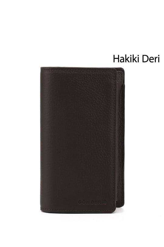 Unisex Kahve Floter Hakiki Deri Dikey Cüzdan