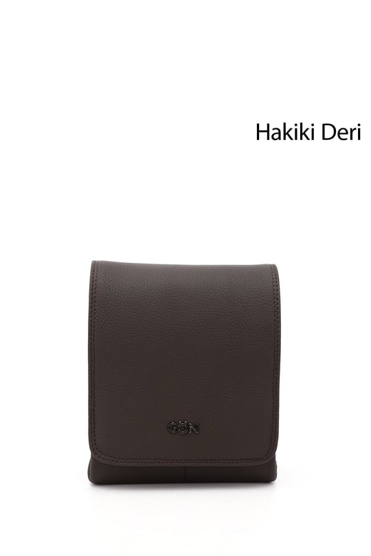 Unisex Kahverengi Uzun Askılı Hakiki Deri Evrak Omuz Çantası