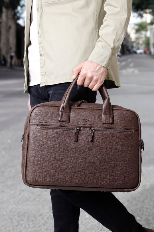 Unisex Kahverengi Uzun Askılı Laptop ve Evrak Çantası