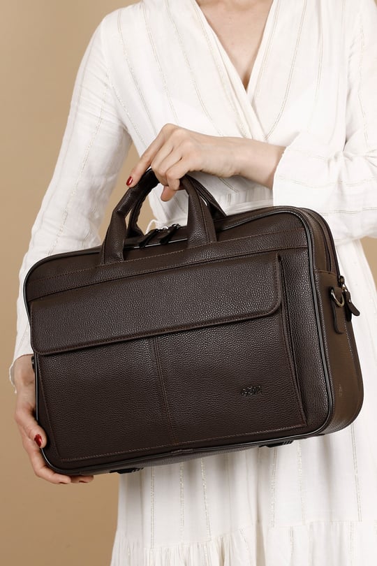 Unisex Kahverengi Uzun Askılı Laptop ve Evrak Çantası