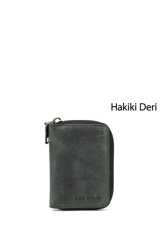 Unisex Siyah Crazy Hakiki Deri Dikey Kartlık