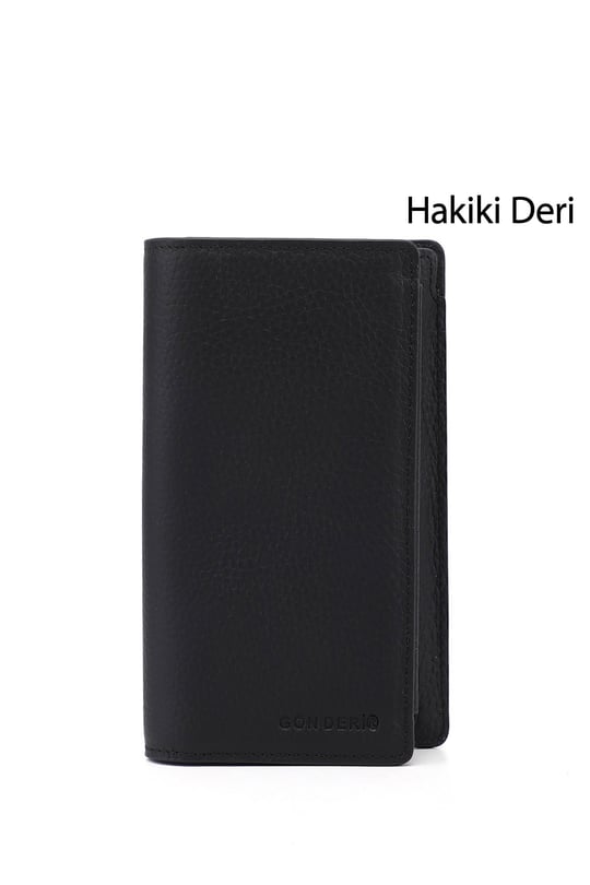 Unisex Siyah Floter Hakiki Deri Dikey Cüzdan
