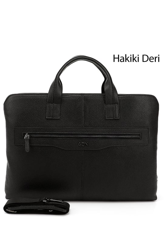 Unisex Siyah Hakiki Deri Notebook Ve Evrak Çantası