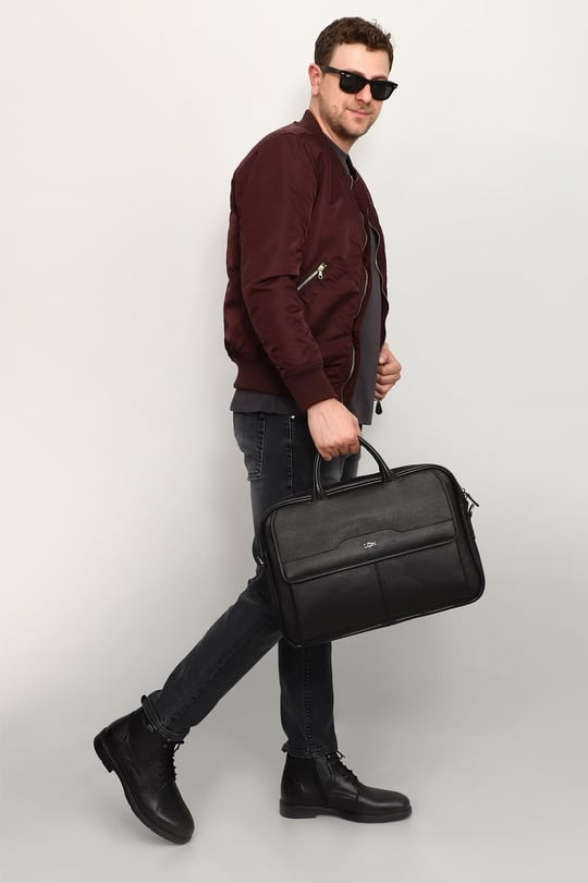 Unisex Siyah Hakiki Deri Notebook Ve Evrak Çantası